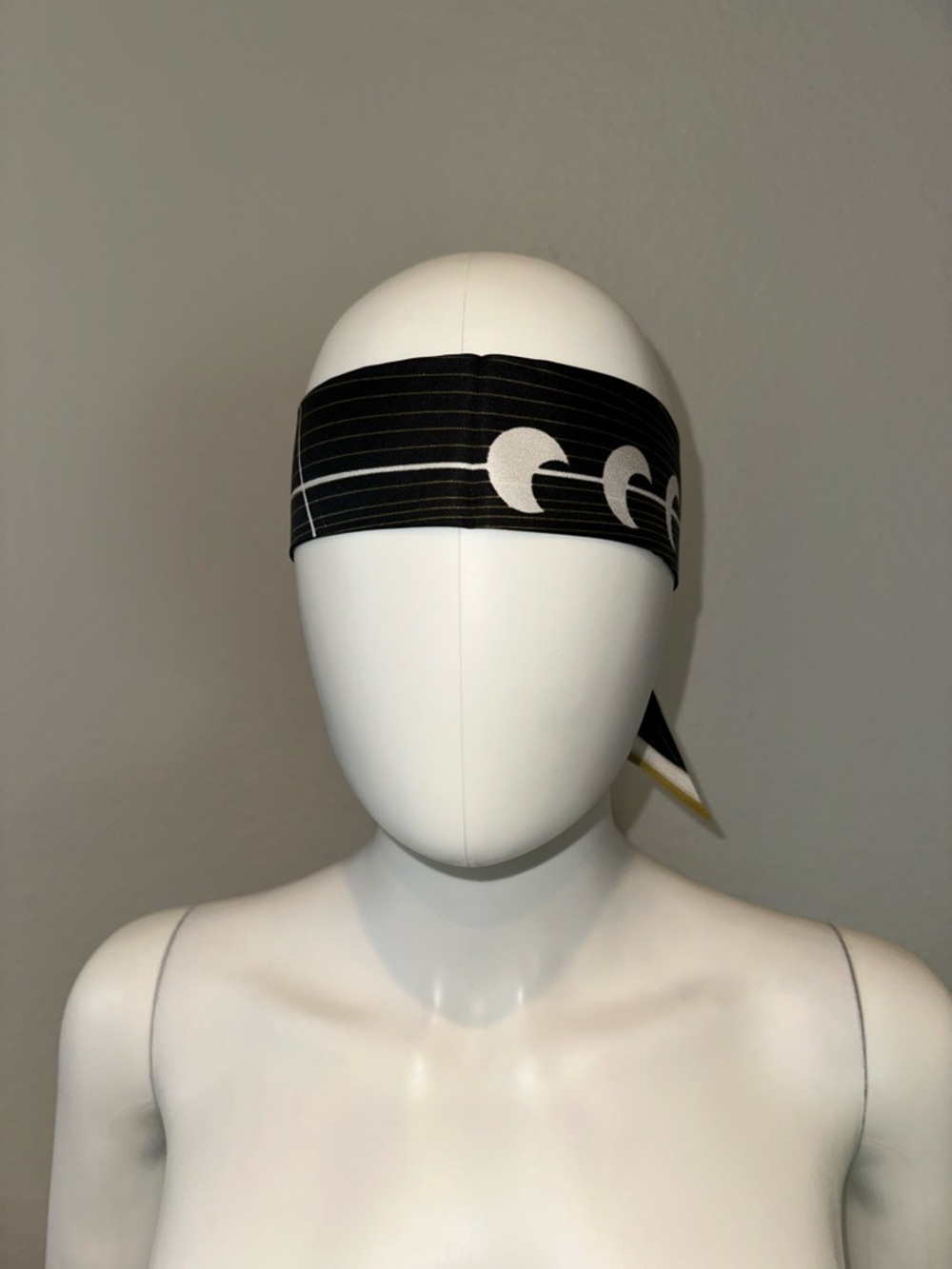 Awe Inspired Black Silk Crescent Moon Thin Boho Headband Neck Scarf Bag Wrap - Picture 6 of 9